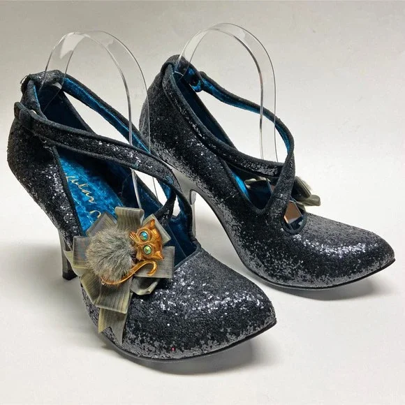 Irregular Choice Sparkle Heels in Black and Silver - Picture 1 of 10